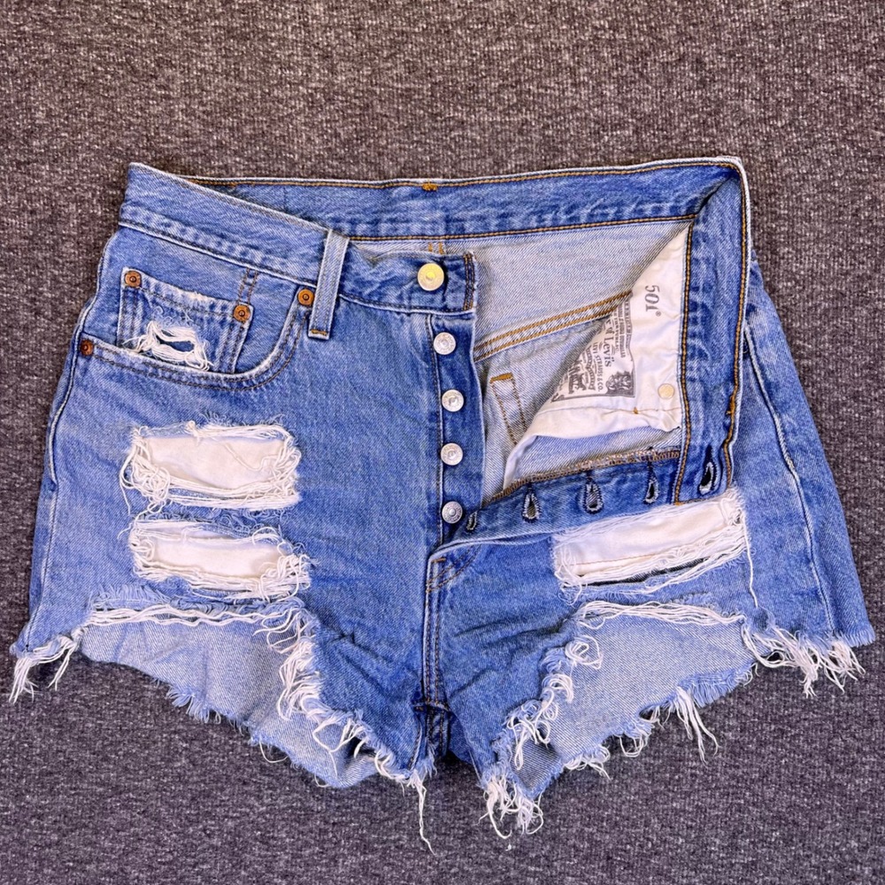 Levi's Distressed Light Blue Denim Jean Shorts